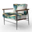 Fauteuil d'appoint rembourré abstrait sarcelle et doré Abstract Expression III-669827771
