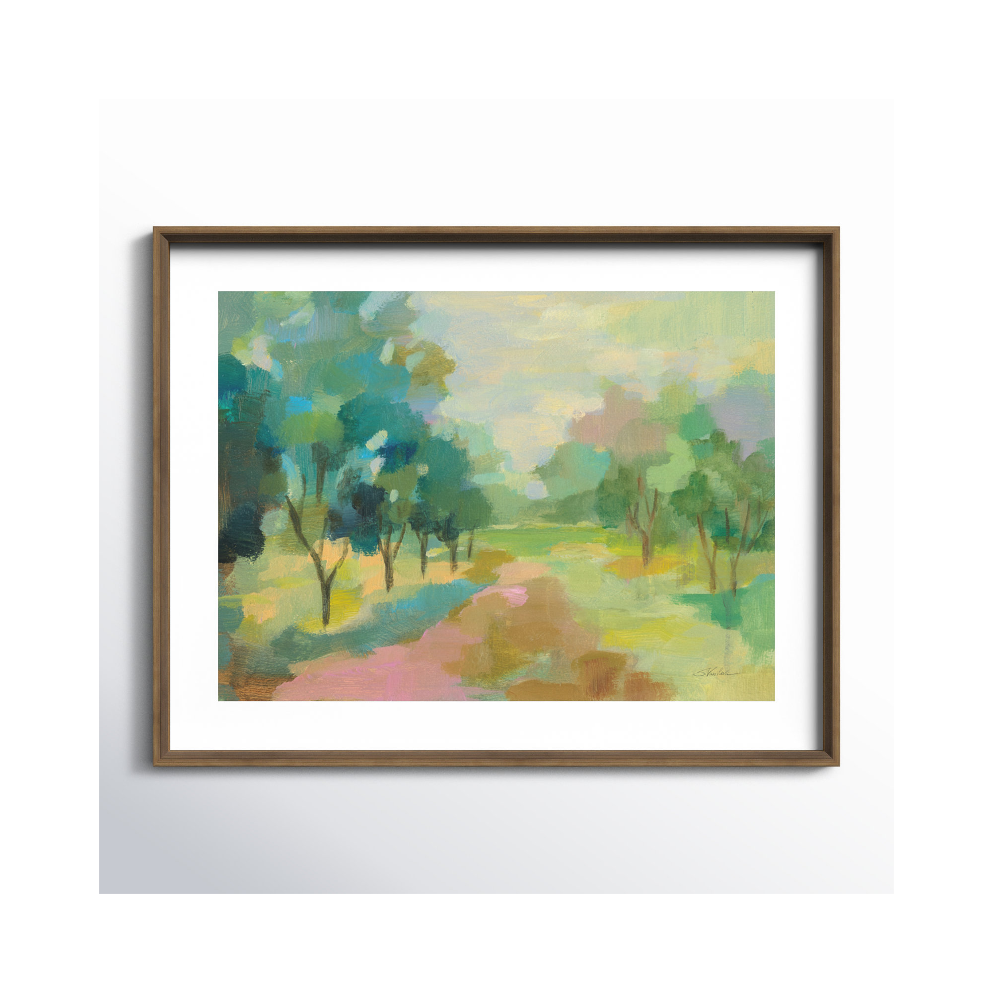 Sunrise Forest by Silvia Vassileva, 21" H x 27" W, Light Bronze Framed Paper