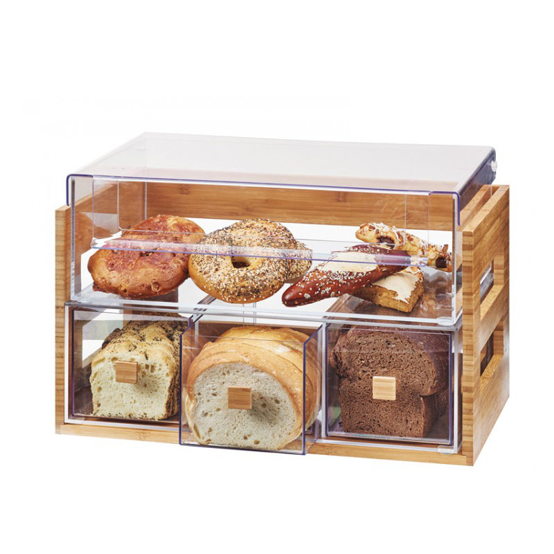 2 Tier Bread Display Case - 20 1/8" x 12 3/4" x 13 1/8", Bamboo