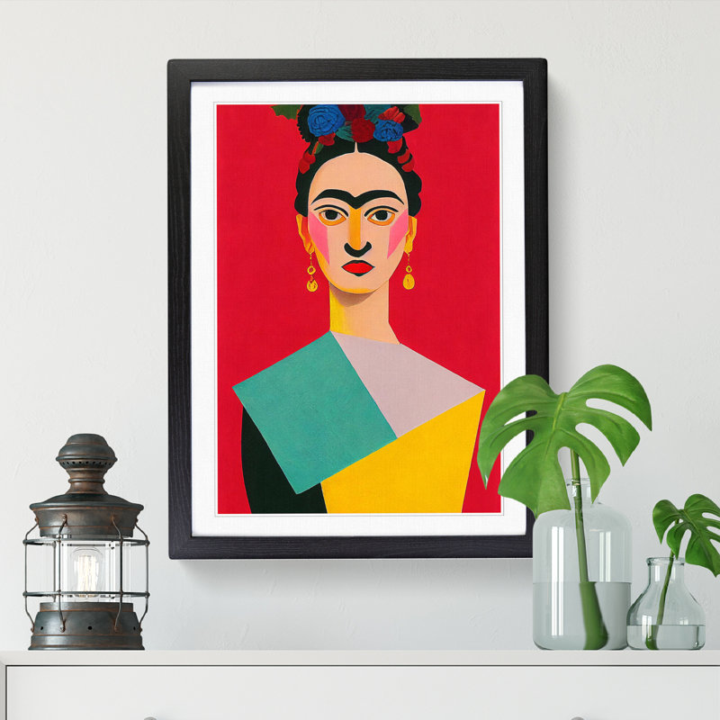 FRM-V0523-1055X Frida Kahlo Cubism - Single Picture Frame Print, Black Framed, 64cm H x 46cm W x 2cm D