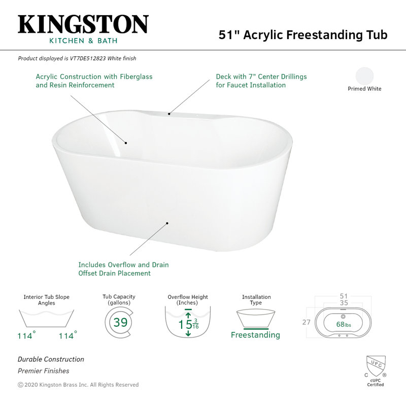 Eden 51" x 27" Freestanding Soaking Bathtub