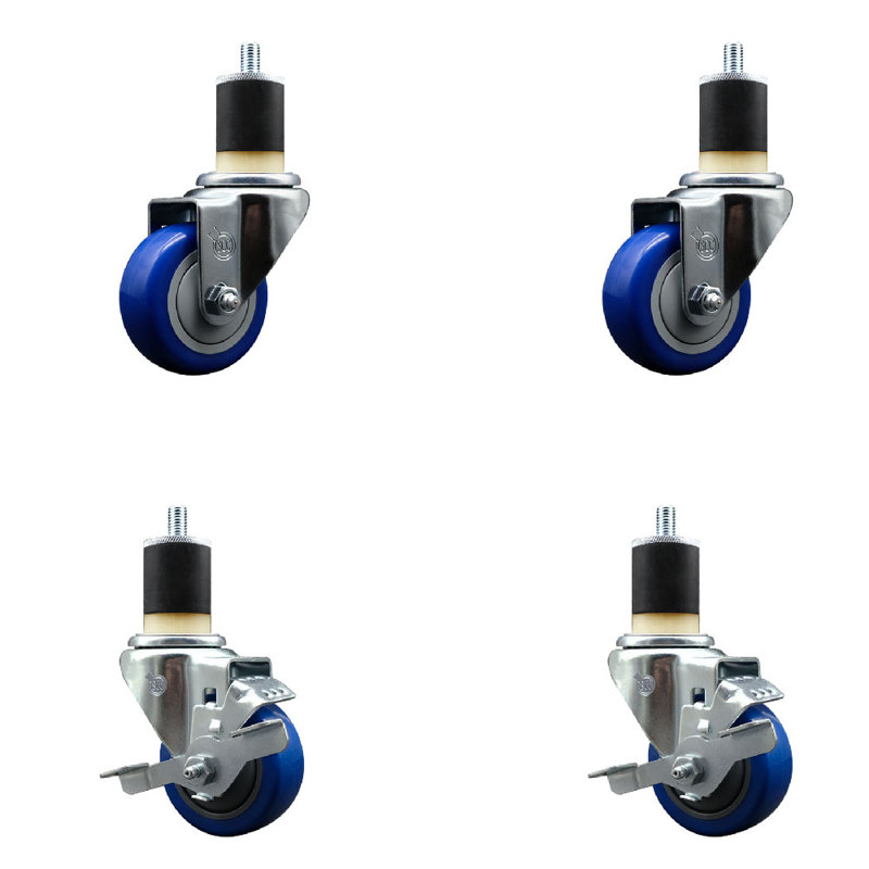 Ensemble de roulettes extensibles pivotantes à roulettes en poly de 3 pouces 1-7 / 8 pouces à 2 roues SCC