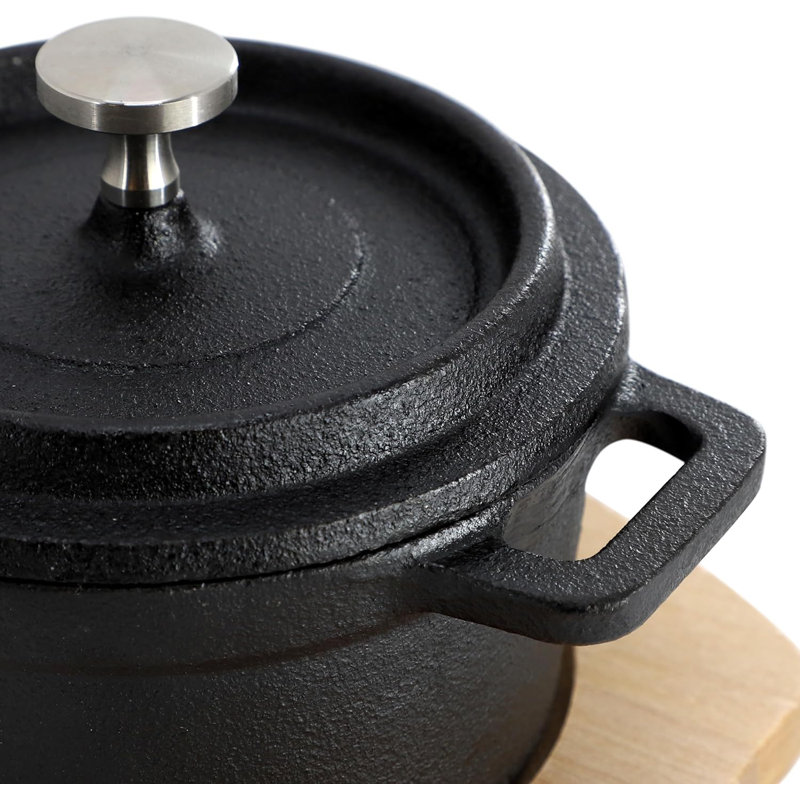 Mini cocotte en fonte avec plateau de service en bois, plat de cuisson à usage unique 8 oz pour four et gril, mini cocotte pour amuse-gueules, desserts et portions individuelles