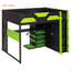 Lit mezzanine double en bois pleine grandeur avec bureau, tablettes multiples, charge USB et lumière RVB pour une vie moderne-68770486