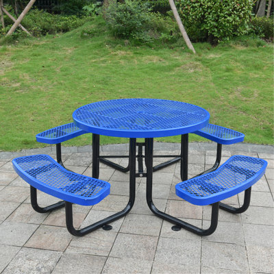 Square Outdoor Steel Picnic Table 46" ,With Umbrella Pole