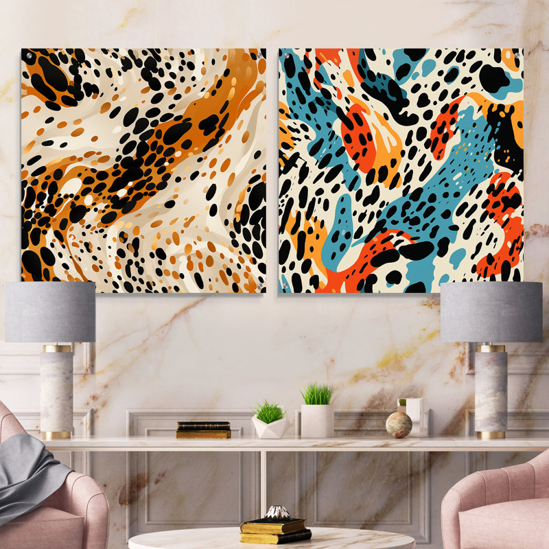 Louann - Ensemble de 2 reproductions d'art abstrait en acrylique sur verre, H 16 po x l 33 po