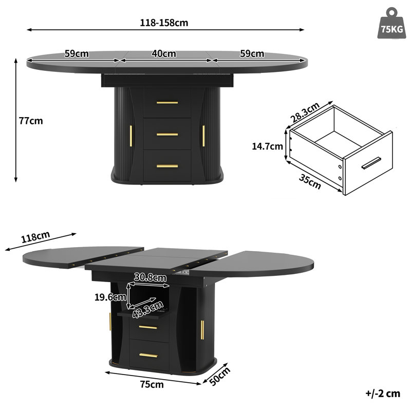Extendable Oval Dining Table, Black
