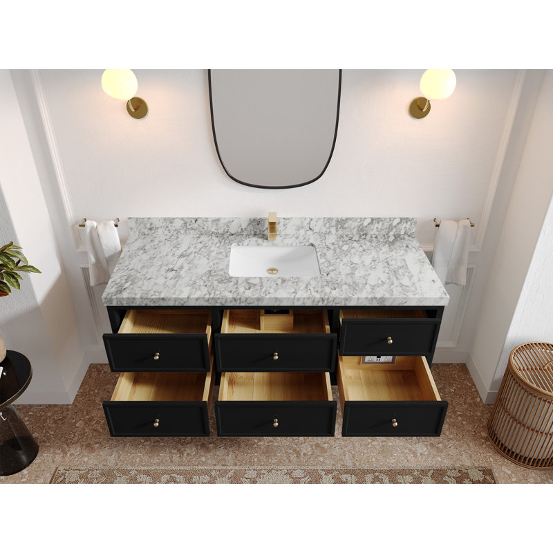 Roswell Floating 60'' Single Bathroom Vanity with Marble Top