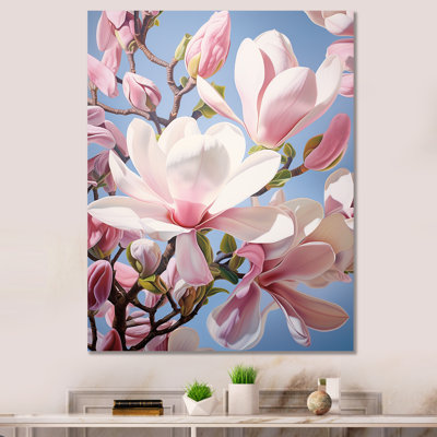 Reproduction d'art sur toile florale, rose et bleu