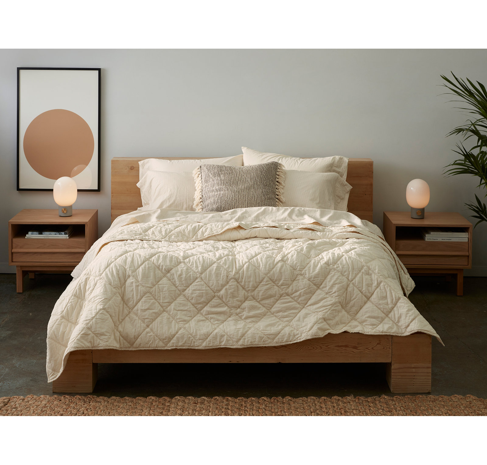Diamond-Stitched Organic Cotton Comforter Set, Undyed, King Comforter