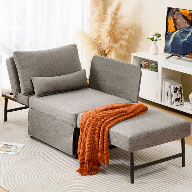 4-In-1 Convertible Sleeper Chair Bed, Light Gray Linen