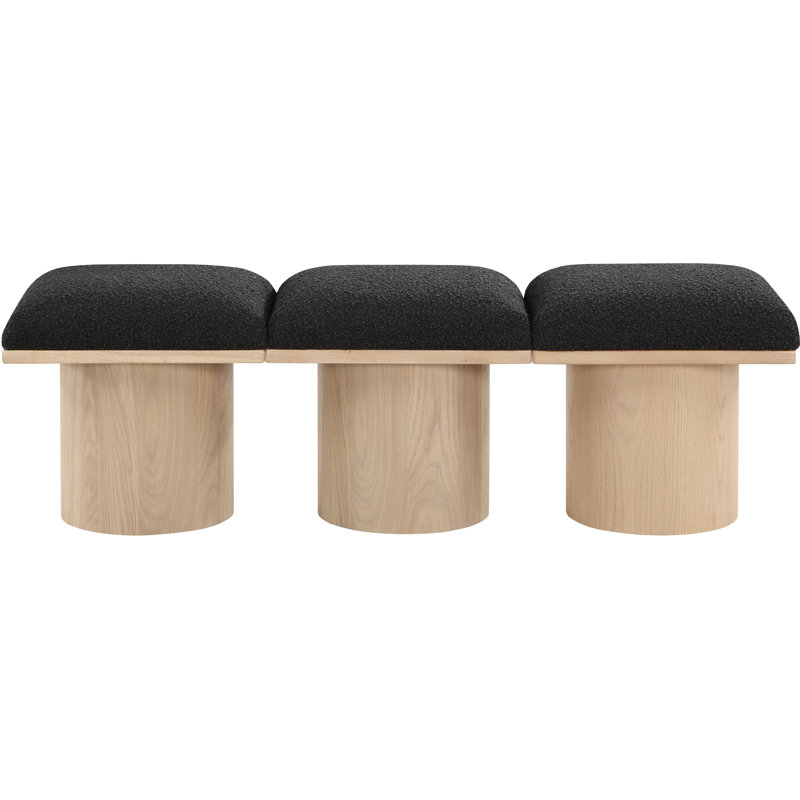 Banc rembourré Husnan, H 17,5 po x l 54 po x P 15,5 po, Naturel, Tissu bouclé noir