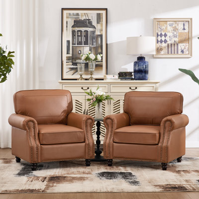 Fauteuil 31,5 "en similicuir avec pieds en bois massif (ensemble de 2)