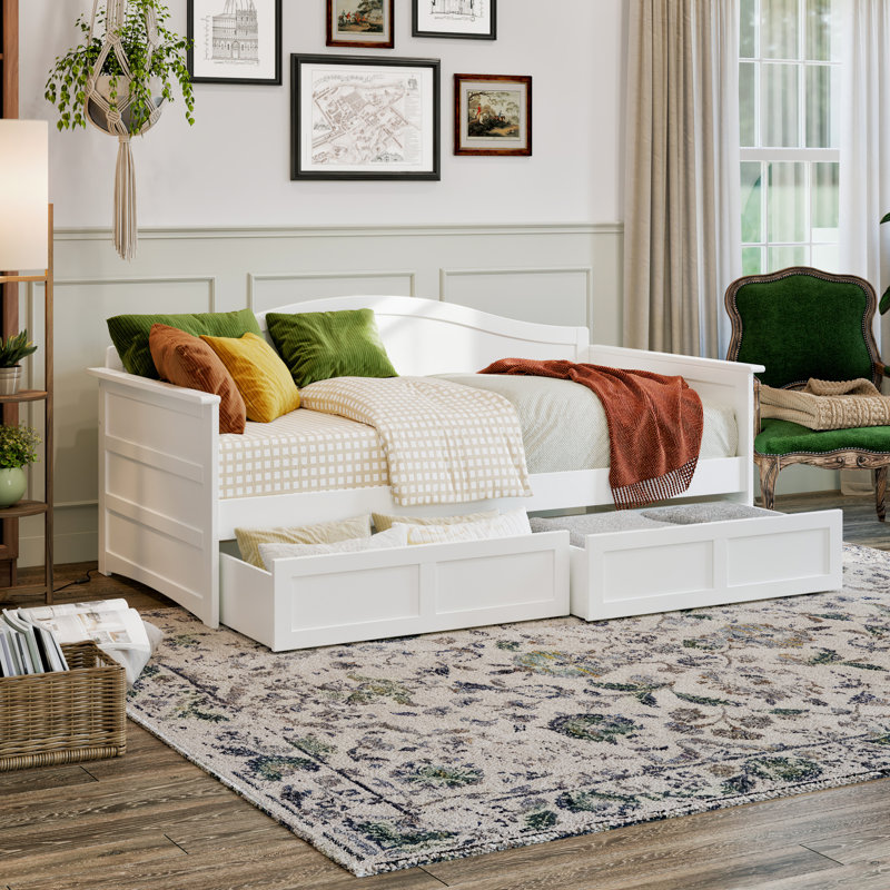 Anakaren Solid Wood Twin Daybed with Storage Drawers, White