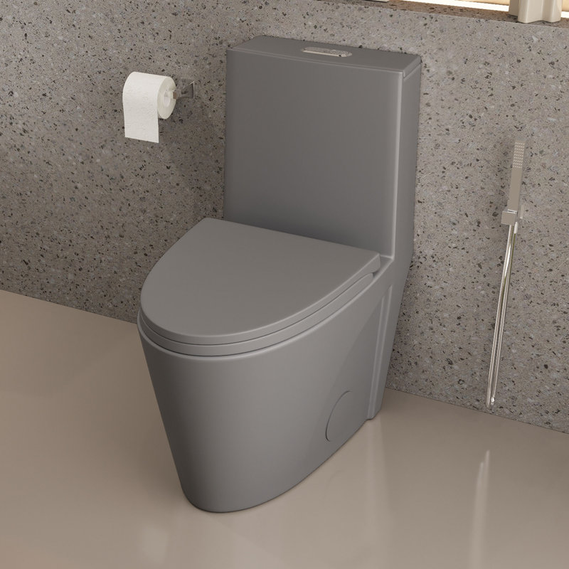 One-Piece 0.8/1.28 GPF Dual Flush Elongated Toilet In Seat Included, Light Gray