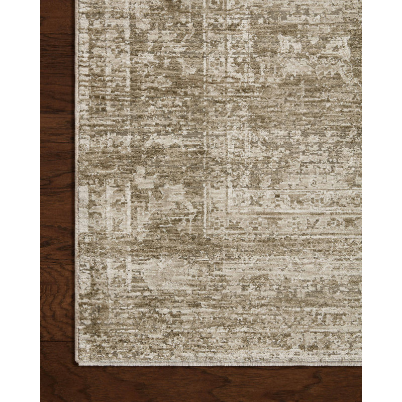 Khaki and Beige Rectangular Synthetic Easy Care Rug 3'-9" x 5'-9"
