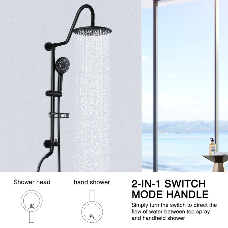 Matte Black Shower With 10" Rainfall And Handheld Showerheads Head Showerhead