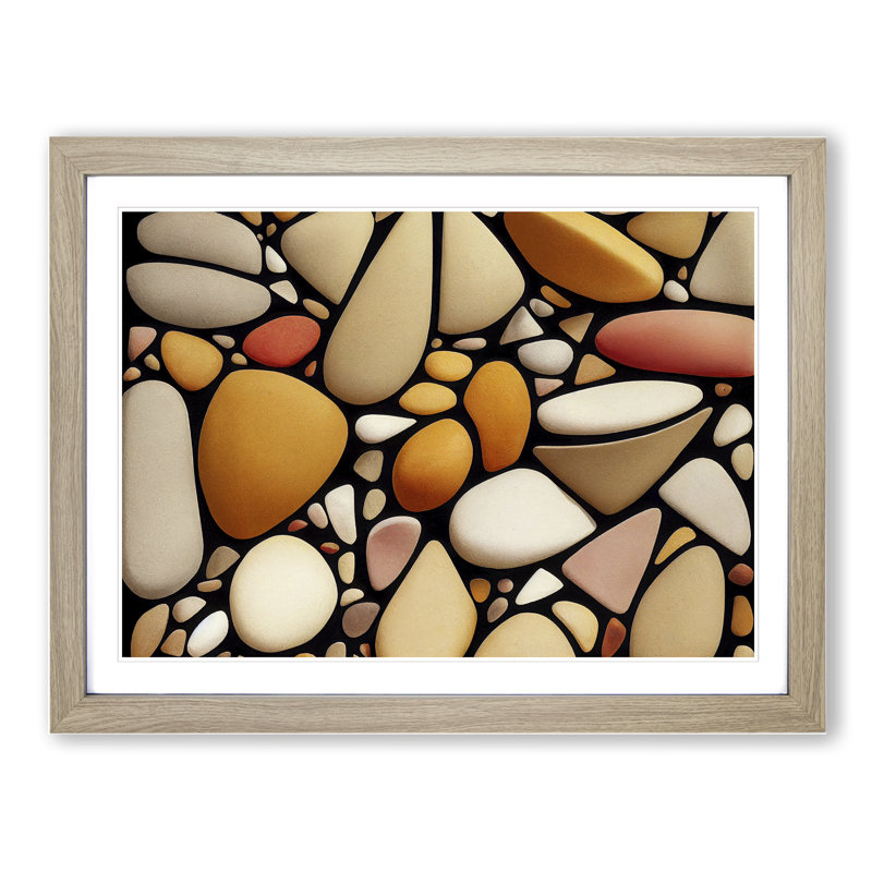 Ravishing River Pebbles - Single Picture Frame Print, 34cm H x 46cm W x 2cm D, Oak Framed