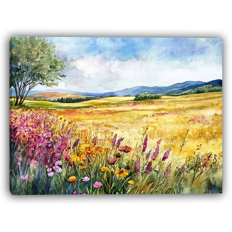 Art sur toile, "Golden Meadow Blooms", H 36 po x l 48 po