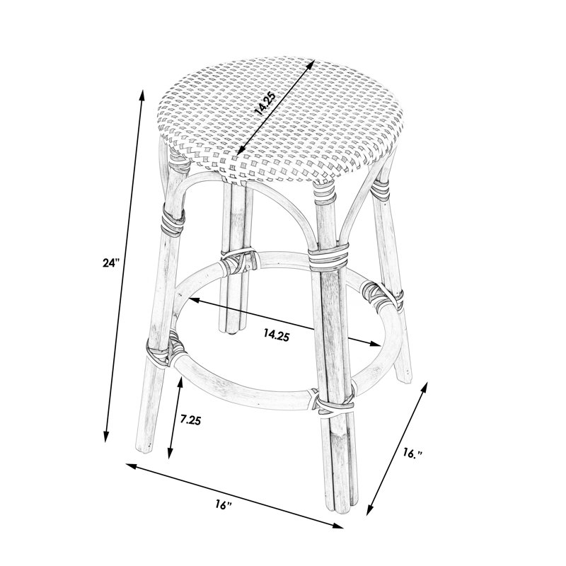 Tobias Rattan Bar Stool & Counter Stool, Counter Stool (24" Seat Height), Glossy White/Natural Rattan Frame