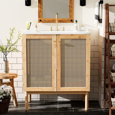 Meuble-lavabo de 30 pouces - Créez un décor élégant et naturel fabriqué à la main, offrant une protection de débordement luxueuse pour votre