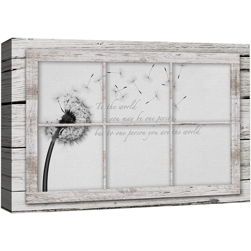 Dandelion " Window View Dandelion Flower Motivational ", 12" H x 18" W x 1.5" D