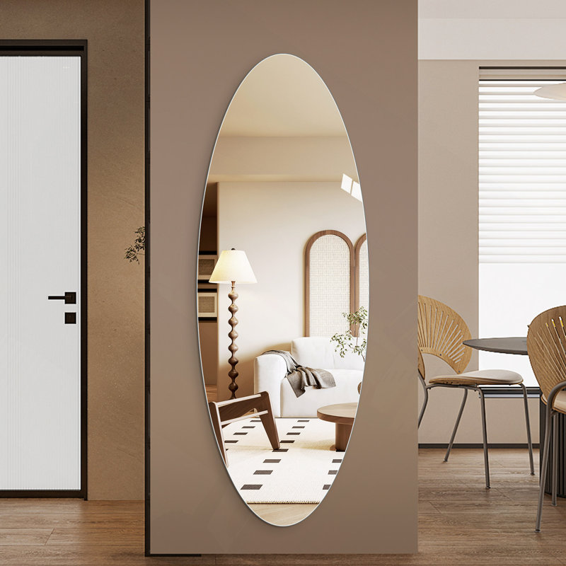 Miroir mural pleine longueur 65 po x 24 po, conception ovale, verre argenté sans cuivre de 5 mm, résistant à l'humidité et à l'oxydation, reflet HD, fixation murale pour vestibule, chambre à coucher et salon