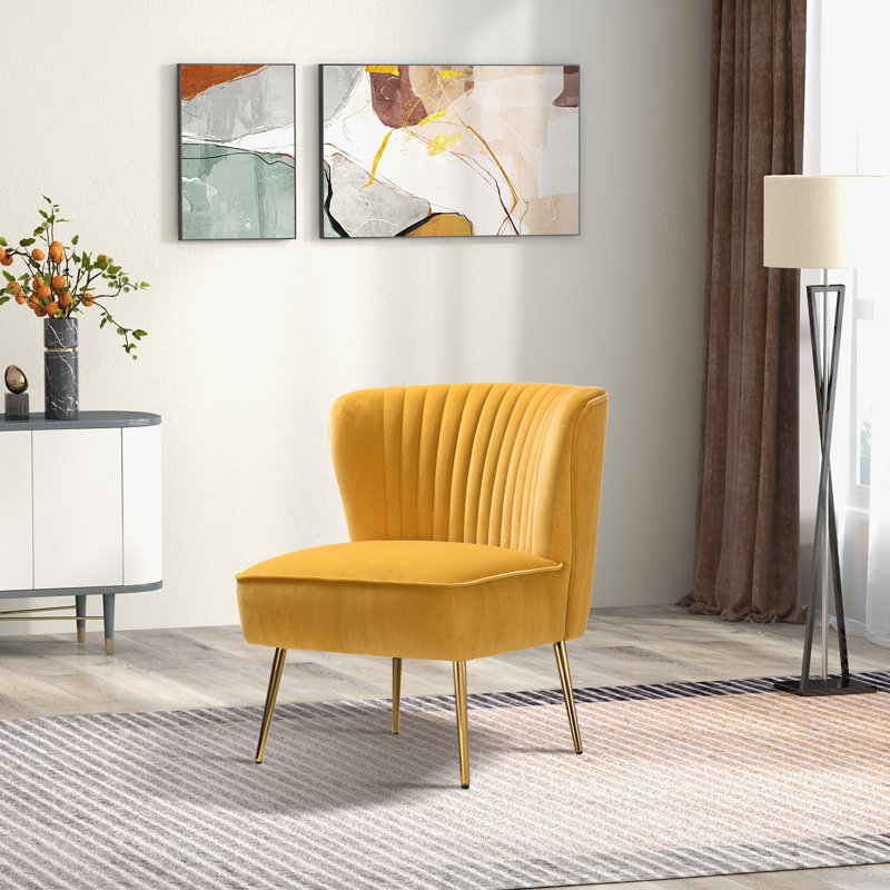 Euclid Velvet Accent Chair with Metal Legs, Velours moutarde