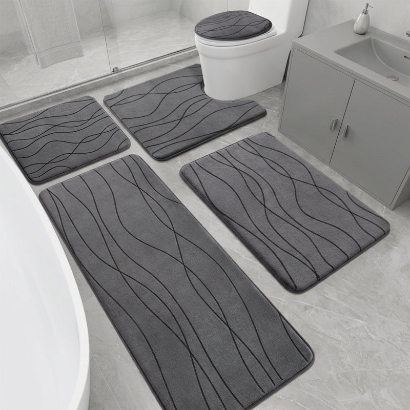 5 Piece High Absorb 25D Memory Foam Bathroom Rug Set with Non-Slip Backing, Dark Gray