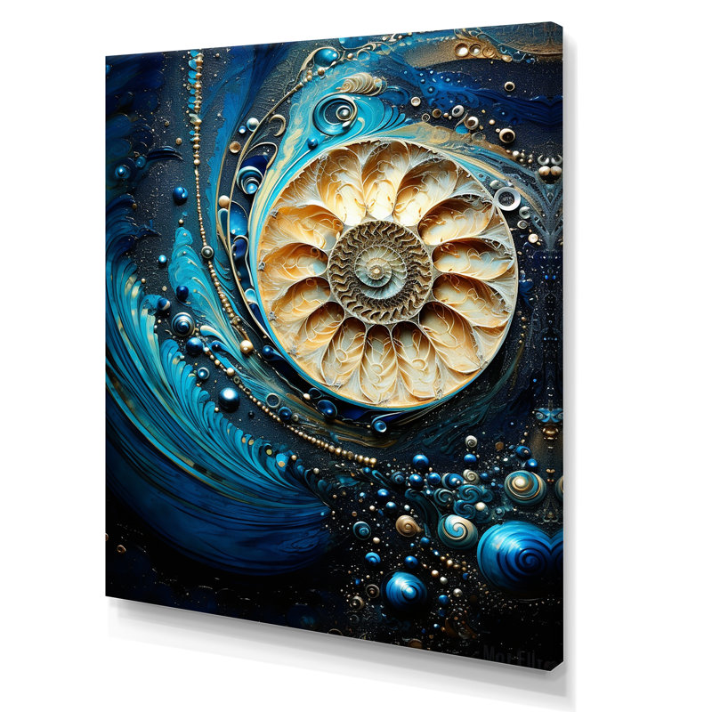 Nautilus, saphir, coquillages I sur toile, Toile tendue, H 32 po x l 24 po x P 1 po