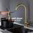 Single Lever Kitchen Sink Faucet In Brushed Gold With Pull Down , Fitting Various Types, 360 Rotating High - Arc Nozzle, Dirt Surface, Aerators For Splash And Smooth Running Water Handle Stainless-1007191924