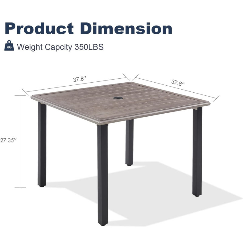Hashim Square Steel Outdoor Dining Table Yes , 37.8 " W 37.8 " D, Gray/Woodlike