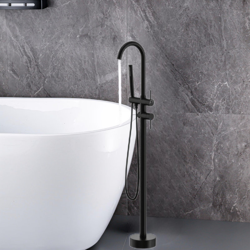 2 Handle Bathroom Freestanding Tub Filler with Diverter, Matte Black