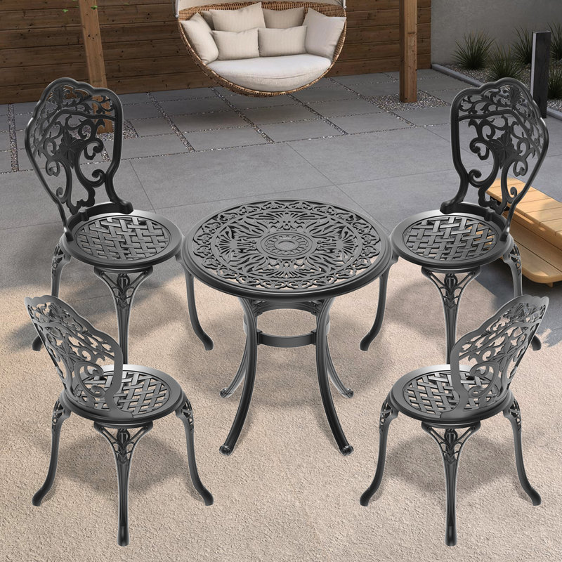 Mobilier de salle à manger toutes saisons 5, structure en aluminium, couleur noire, sièges anti-fatigue, assemblage facile avec outils inclus Aluminium, noir, rouille - confortable, hauteur de table de 28,35 po