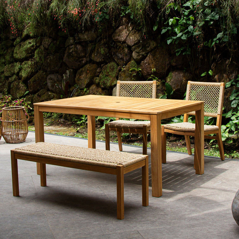 Seras 4 - Person Teak Outdoor Dining Set with Wicker