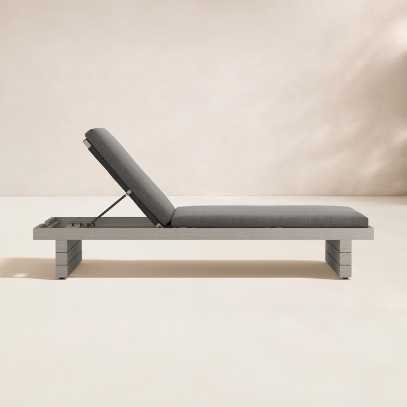 Leroy Outdoor Teak Chaise Lounge, Stone Gray, Gray