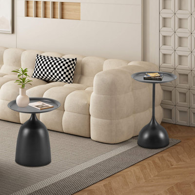 White  Side Table Set, Raised-Edge Nightstand / End Table