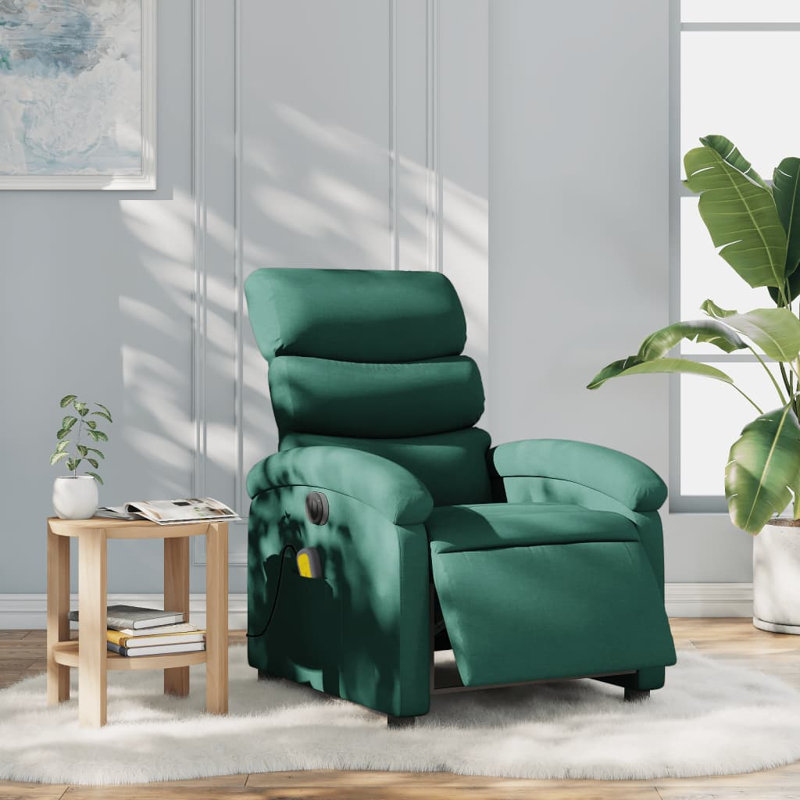 Upholstered Massage Chair, Power, Dark Green Polyester