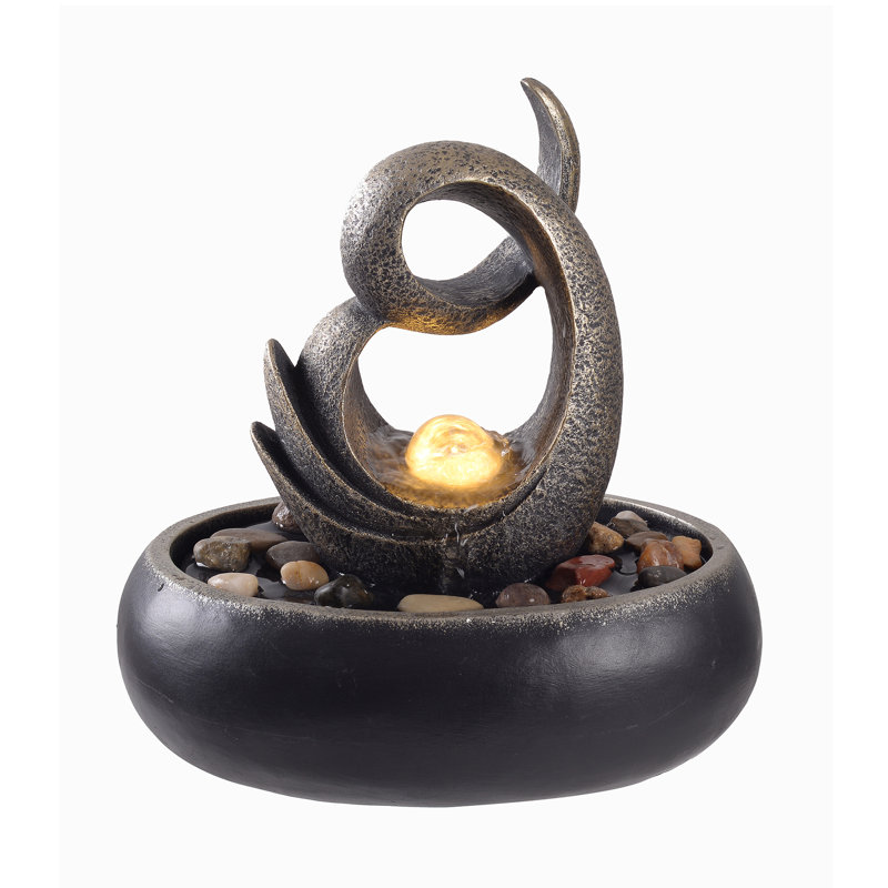 Charcoal Polyresin Tabletop Fountain with LED Light