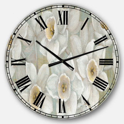 Fleurs blanches pastel pures - Horloge murale traditionnelle