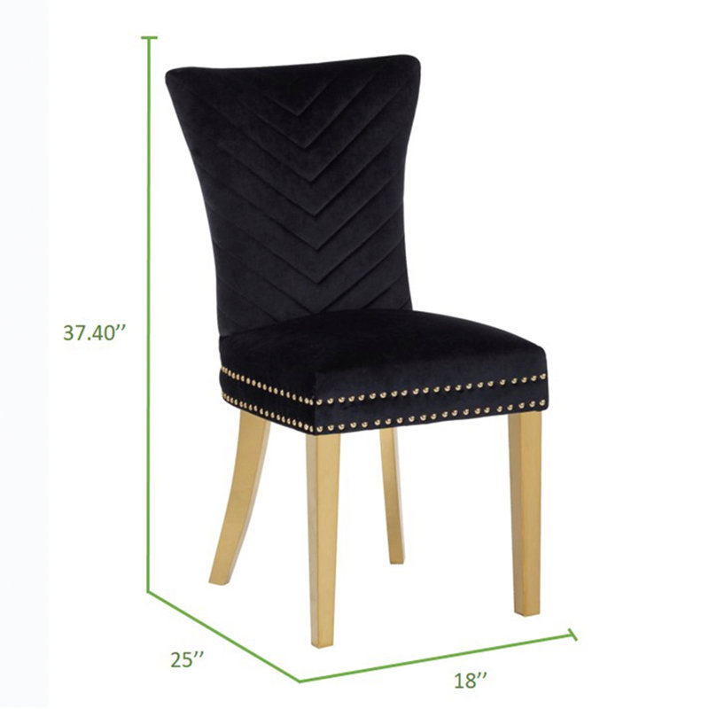 Chaises de salle à manger à pieds dorés 2 pièces Eva avec finition en velours noir, Noir