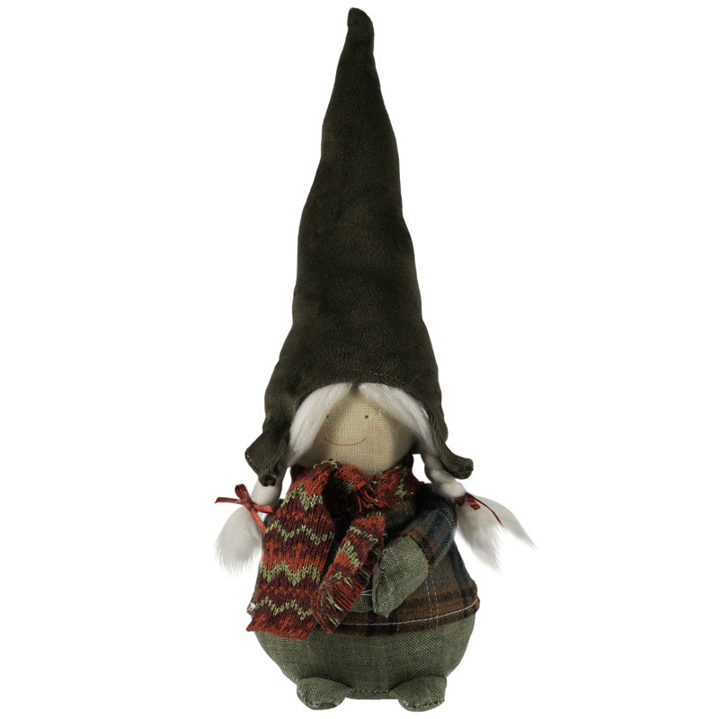 Gnome Girl With Plaid Outfit Christmas Figurine - 12.5"