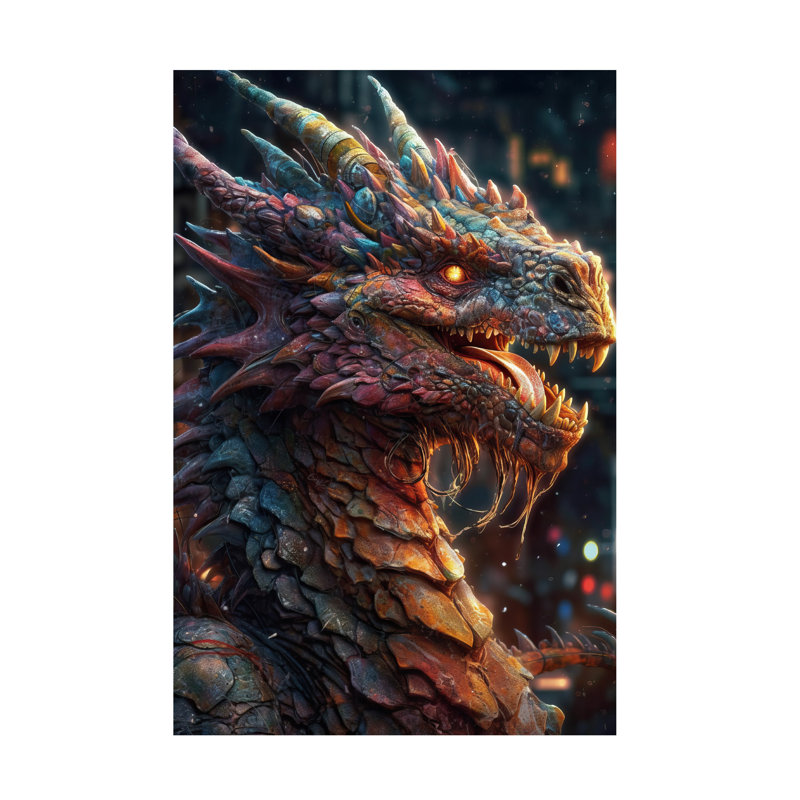 Art mural sur toile tendue - Wumples «Dragon 1», art mural pour salon, chambre à coucher ou bureau - 22 x 32