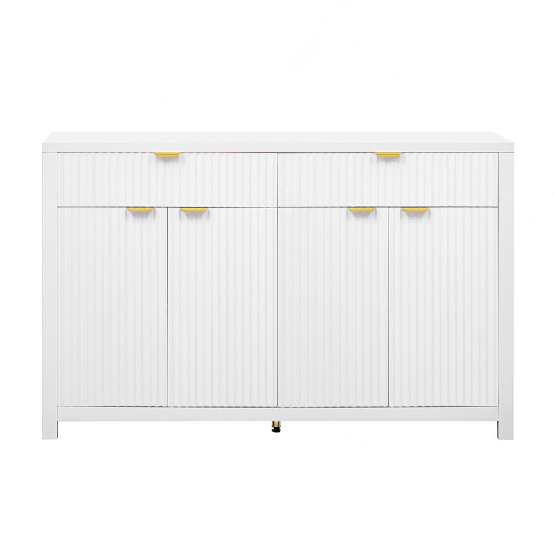Sideboard Modern 55.1" Buffet Cabinet With 2-Drawers And 4-Doors, Adjustable Shelves, Wave-Pattern Design, Aluminum Handles, Painted Mdf, Scandinavian Storage