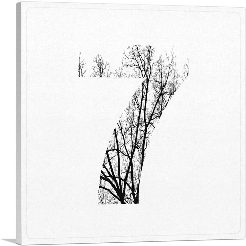 «Tree Branches Alphabet Number 7 Seven Numéral», reproduction d'art sur toile tendue, H 26 po x l 26 po x P 1,5 po