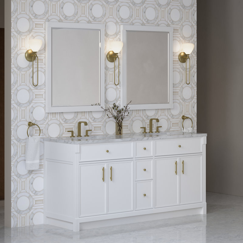 Bellshire 72" W Double Vanity, Carrara Marble, Bright White