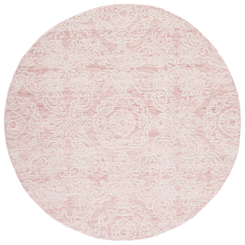 Tapis rose foncé / ivoire en laine touffetée à la main Noor, Rond 8 pi