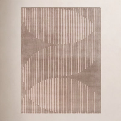 Beige Hand-Tufted Striped Wool Rug