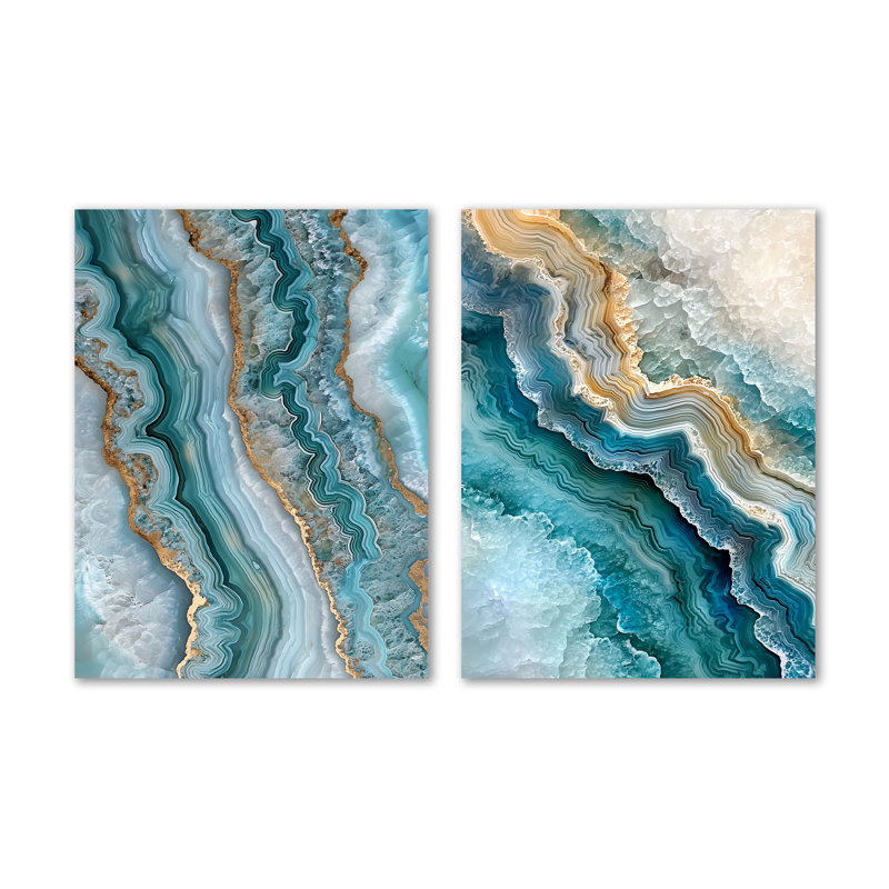 Agate, rêve, rivière, rivière, art mural sur toile géode traditionnelle 2 pièces, H 32 po x l 48 po, Toile tendue