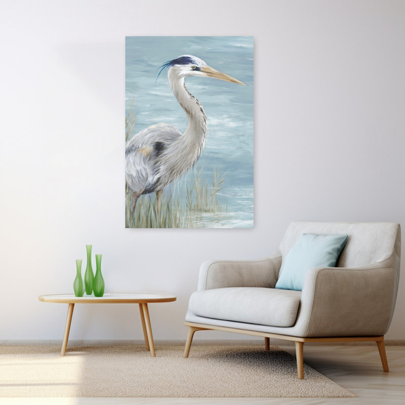 Great Blue Heron Gaze Elegant Bird Serene Coastal Nature Art, H 48 po x l 32 po
